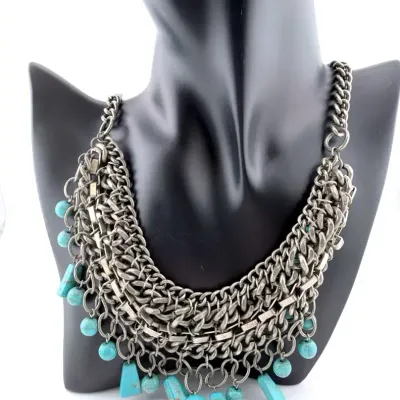 Multistrand Chain Necklace With Faux Turquoise Dangles