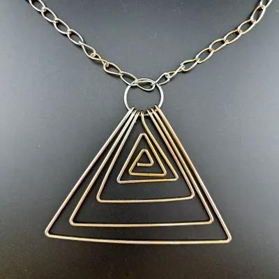 Gold Tone Modernist Triangle Necklace