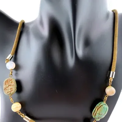 Vintage Miriam Haskell Egyptian Revival Scarab Necklace