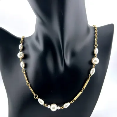 Faux Pearl Gold Tone Necklace