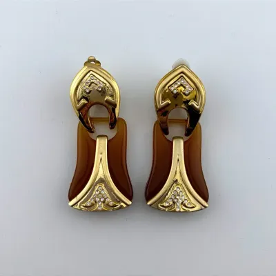 Rhinestone Accented Gold Tone Clip Earrings