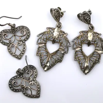 2 Pair Sterling Silver Filigree Dangle Earrings