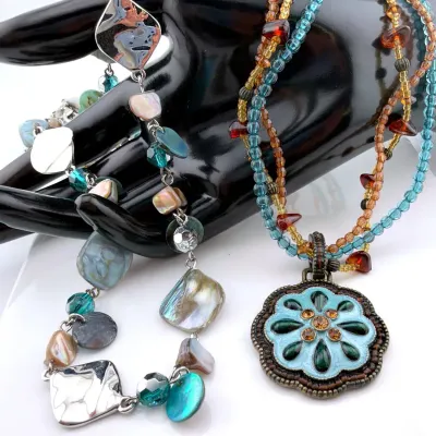 2 Blue Tone Necklaces - Vintage Avon & Lia Sophia