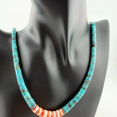 Turquoise & Spiny Oyster Shell Beaded Necklace