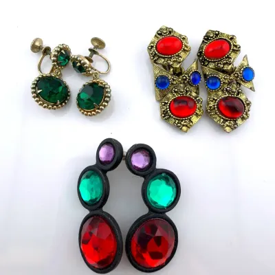 3 Pair Of Jewel Tone Earrings