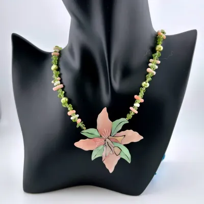 Lee Sands Coral Flower Inlay Necklace