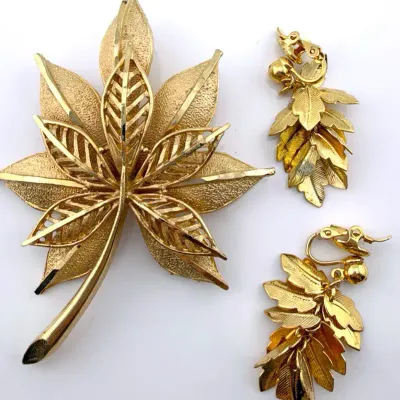 Vintage Coro & Trifari Leaf Motif Gold Tone Jewelry