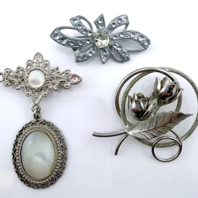 3 Silver Tone Brooches