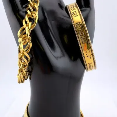 3 Gold Tone Bracelets Including Avon “Mother” Bangle