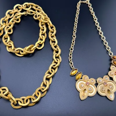 Two Vintage Gold Tone Necklaces 