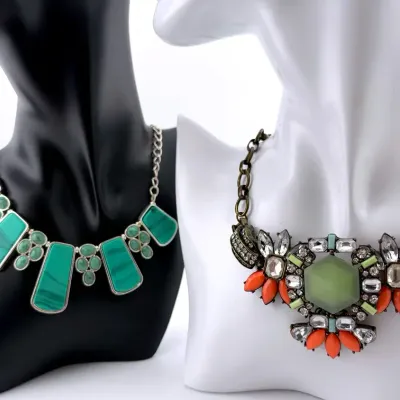 2 Green Stone Statement Necklaces Including Liz Claiborne