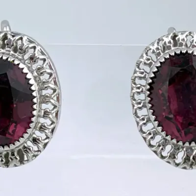 Danecraft Purple Stone Sterling Silver Screwback Earrings