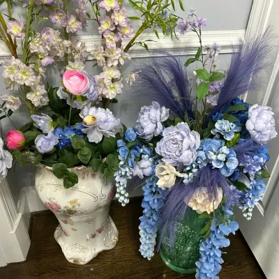 2 Large Vases Filled with Artificial Flowers 