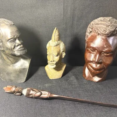 2 Hand Carved Soapstone African Sculptures 