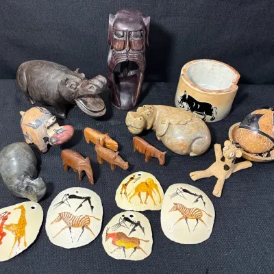 Assortment of Carved Hand Painted Animals & Other 