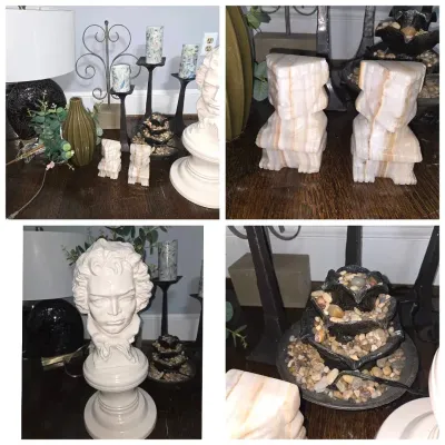 Decor Lot: Beethoven Statue, Lamp, Onyx Bookends