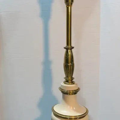 Vintage Stiffel Brass Cream Enamel Tall Table Lamp