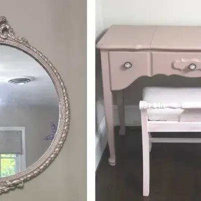Ladies Vanity Furniture Lot: Table, Chair & Mirror