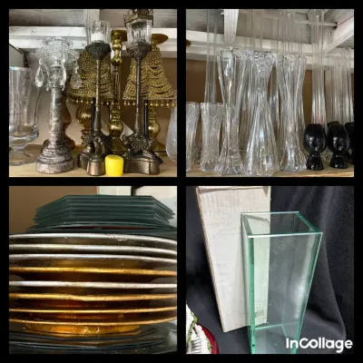 Large Lot of Clear Glass Vases, Table Decor, Chargers & More