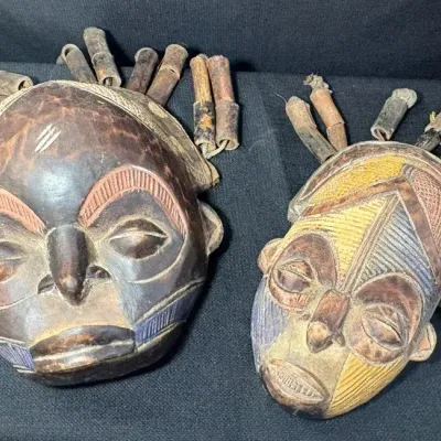 2 Chokwe Mwana Pwo Wood Masks-Central Africa