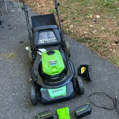 Greenworks 40V Lawnmower W/ 2 Batteries & Charger + Bagging Attachment 
