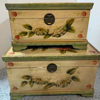 2 Matching Floral Designed Small Trunks