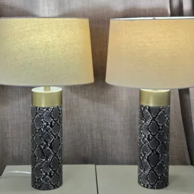 Pair of Brass & Faux Snakeskin Table Lamps