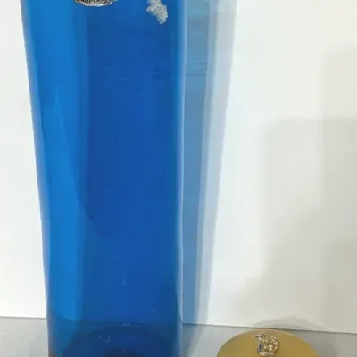 Tall Blenko Blue Vase & Alabaster Lidded Powder Dish