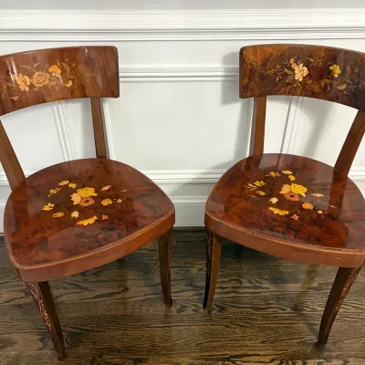 Pair of Vintage Italian Kingwood & Marquetry Side Chairs