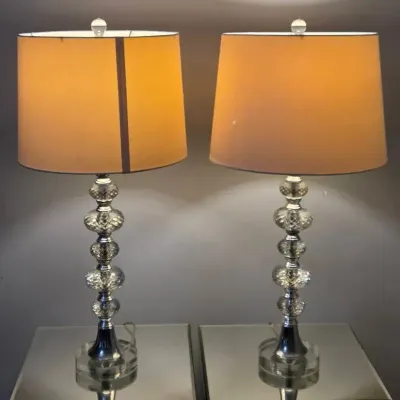 Chrome & Crystal Bedside Table Lamps