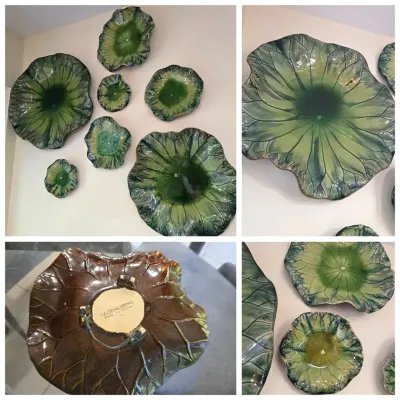 7 Green Ceramic Leaf Wall Art Dishes 