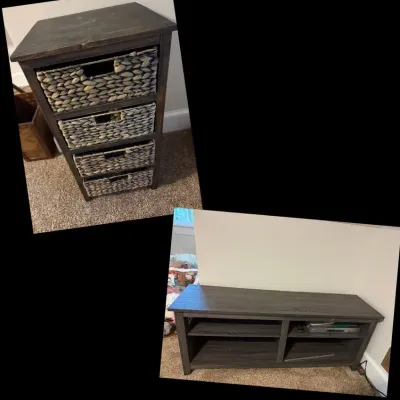 Media Console Cabinet & 4 Tier Basket Storage Table