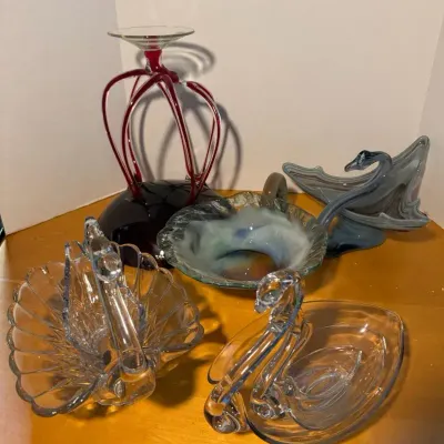 Decorative Glass - Swans, Polish Artist Josefina Krozno Jellyfish Pedestal Bowl 