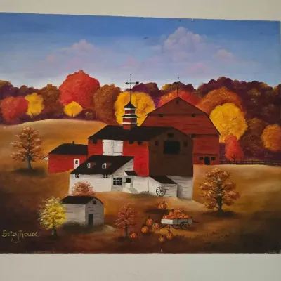 Original Art Painting Fall Farm Scene by Betsy Rouse