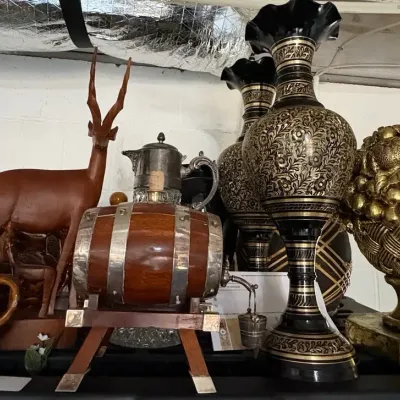 Large Brass Urn Vases, Vessel, Brown Earthenware 