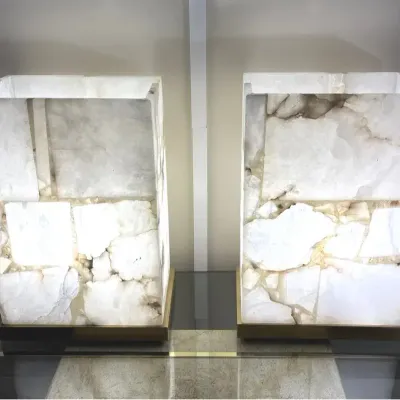Pair of Modern Brass & Stone Style Table Lamps