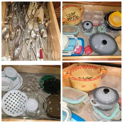Kitchen Goods: Pots, Pans, Glassware, Cutlery, Flatware