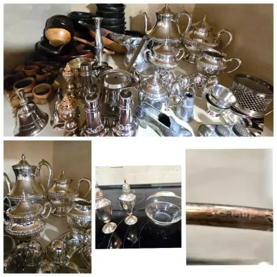 Vintage Weighted Sterling Silver, Silverplate, Wooden Decor