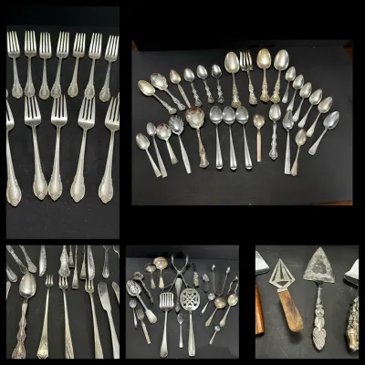 Large Lot of Mixed Maker Silver Plate & Stainless Flatware 