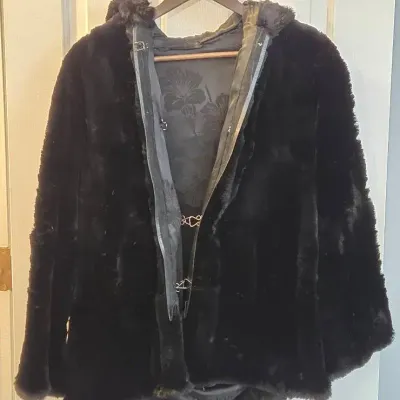 Hooded, Vintage Black Fur Coat