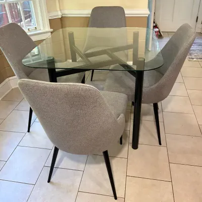 Glass Top Kitchen Table & 4 Upholstered Chairs