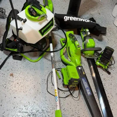4 Greenworks Cordless Lawn Tools with 2 Batteries/Chargers