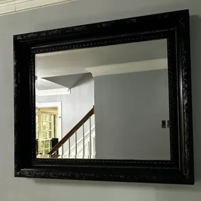 Carved Black Wood Mirror