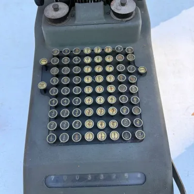 Vintage Hand-Crank Mechanical Adding Machine with Paper Roll Printer