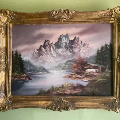 Framed Vintage Alpine Landscape Oil on Canvas (Signed "H. Boren")