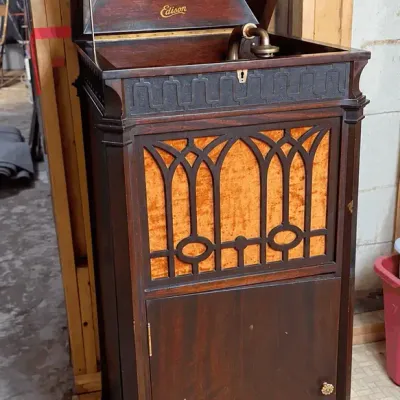 Antique Edison C-19 Chippendale Diamond Disc Phonograph Cabinet & Vintage Records Master Bundle