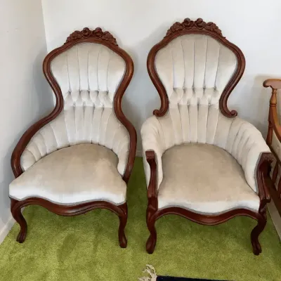 Matching His And Hers Victorian Upholstered Arm Chairs