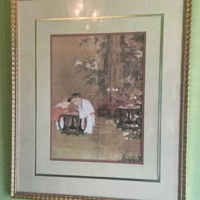 Framed Asian Art Print - "Children Playing in an Autumn Garden" Attributed to Su Hanchen