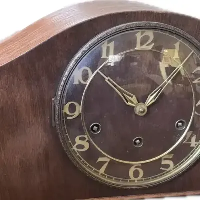 Wooden Mantel Clock with Arched Case & Gold-Tone Numerals