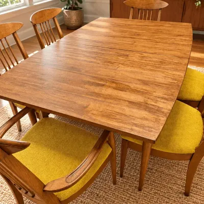 Broyhill “Sculptra” Mid-Century Modern Dining Table with Center Leaf & 6 Chairs